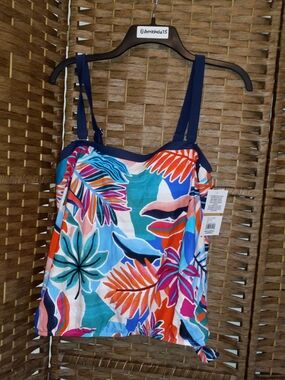 Maxine Tankini Swim Top Abstract Tropical  Vacation Resortwear 12